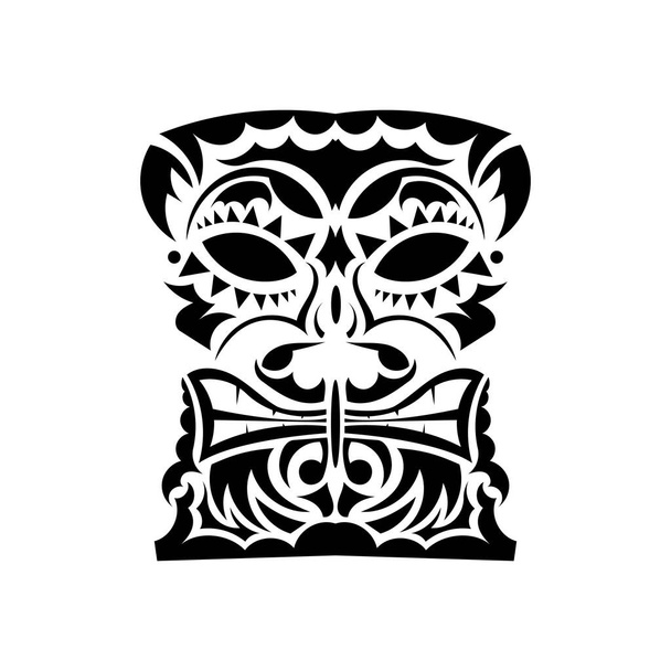 Orc Gesicht Tätowierung. Gesicht im polynesischen oder Maori-Stil. Hawaiianische Stammesmuster. Gut für Prints und T-Shirts. Isoliert. Vektorillustration. - Vektor, Bild