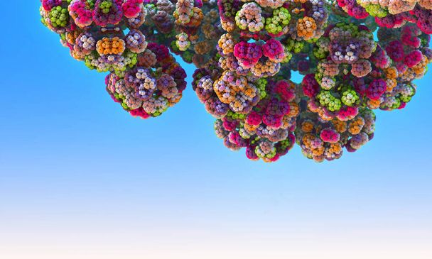 Fantasztikus 3D illusztráció a virágzó tavasz, nyári kert, virágok, ellen a kék ég - Fotó, kép