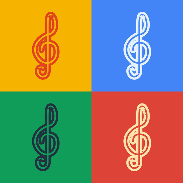 Pop art line Treble clef icon isolated on color background.  Vector. - Vector, Image