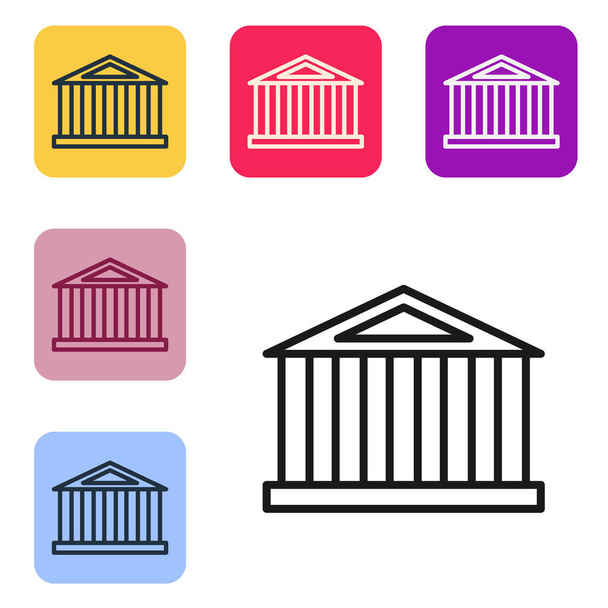 Černá čára Parthenon z Atén, Acropolis, Řecko ikona izolované na bílém pozadí. Řecká národní památka. Nastavit ikony v barevných čtvercových tlačítcích. Vektor. - Vektor, obrázek