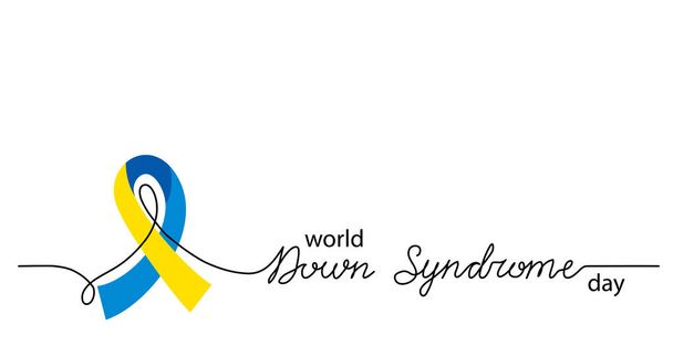 Światowy Dzień Zespołu Downa proste tło wektora, sztandar, plakat z żółtą i niebieską wstążką symbol. Zespół literowania w dół - Wektor, obraz