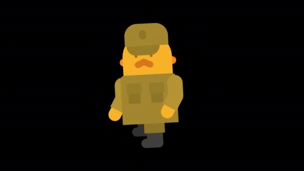Sergeant with mustache starts runs and stops. Alpha channel. Looped animation. Character animation - Footage, Video
