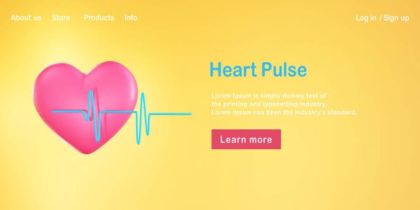 Batimento de pulso cardíaco isolado em fundo amarelo, Equipamento de ciência renderização 3D - Foto, Imagem