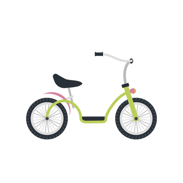 Bicicleta de equilibrio de dos ruedas para niños en verde y rosa. - Vector, imagen