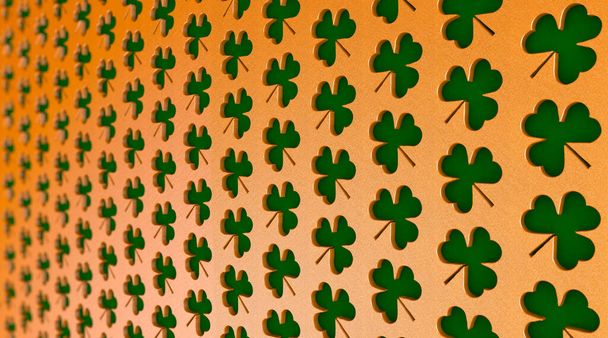 3D Illustration Hintergrund mit vielen dreiblättrigen Kleeblättern im Detail. St. Patrick 's Day - Foto, Bild