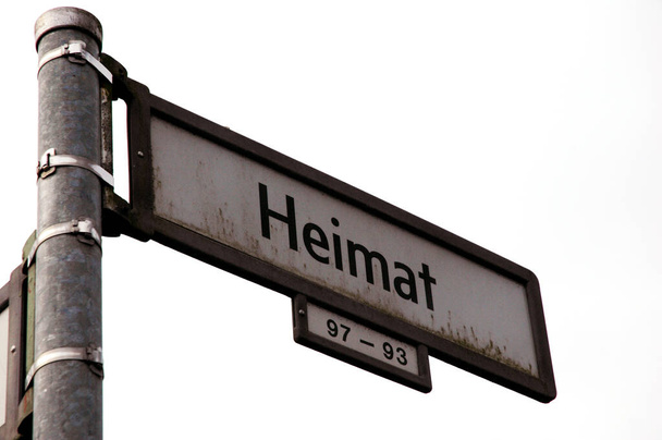 Street name signs HEIMAT (home) at crossroad in Berlin - these streets are really called that! - Photo, Image