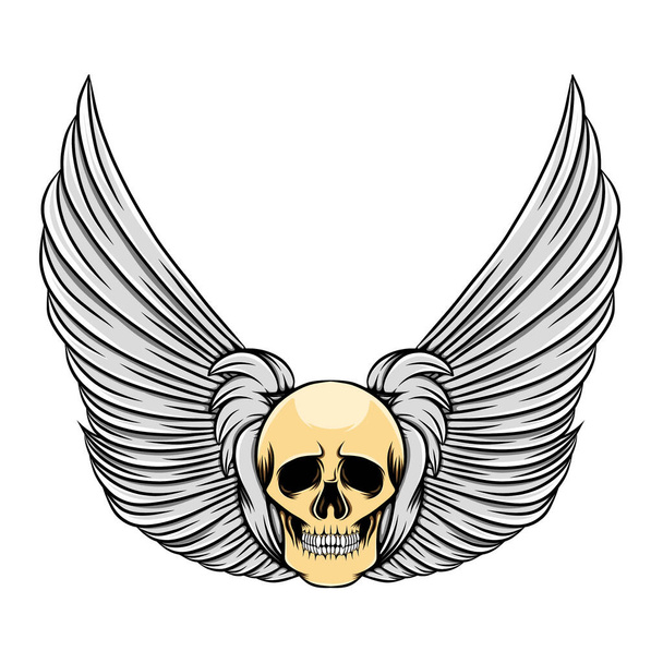 The beautiful feather wings with the vintage dead skull of illustration - Vector, Image