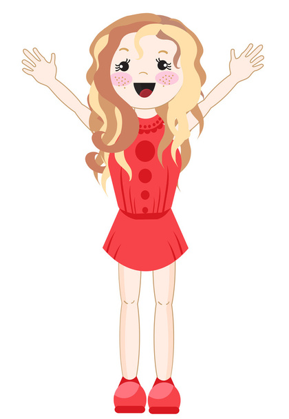 Beautiful isolated girl in red dress - Vector, Imagen