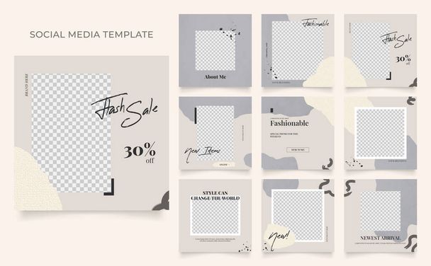 social media template banner blog fashion sale promotion. fully editable instagram and facebook square post frame puzzle organic sale poster. grey brown beige vector background - Vector, Image