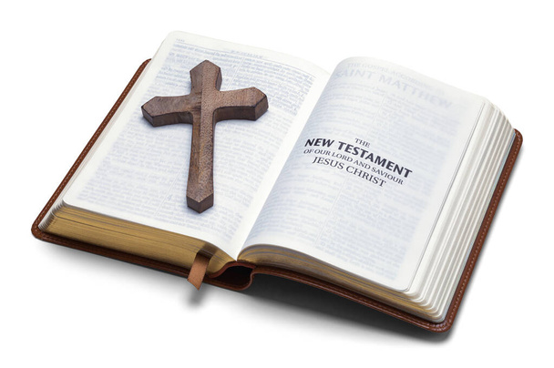 New Testament with Wooden Cross Cut Out. - Photo, Image