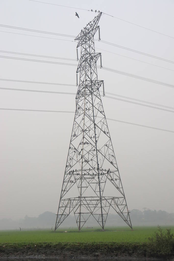 υψηλής τάσης ηλεκτρικό πυλώνα closeup στο πράσινο πεδίο για την παροχή ρεύματος - Φωτογραφία, εικόνα