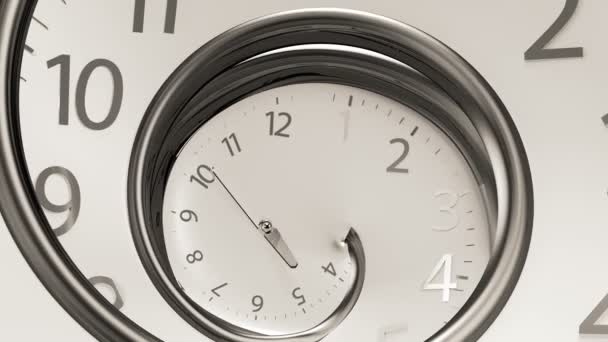 Kamera Zoomen Vintage Round Clock Zeit dreht sich rückwärts mit Unendlichkeit. 3D Rendering Golden Round Clock Time läuft rückwärts isoliert auf weißem Hintergrund mit Alpha-Matte. Zeit ist Konzept. - Filmmaterial, Video
