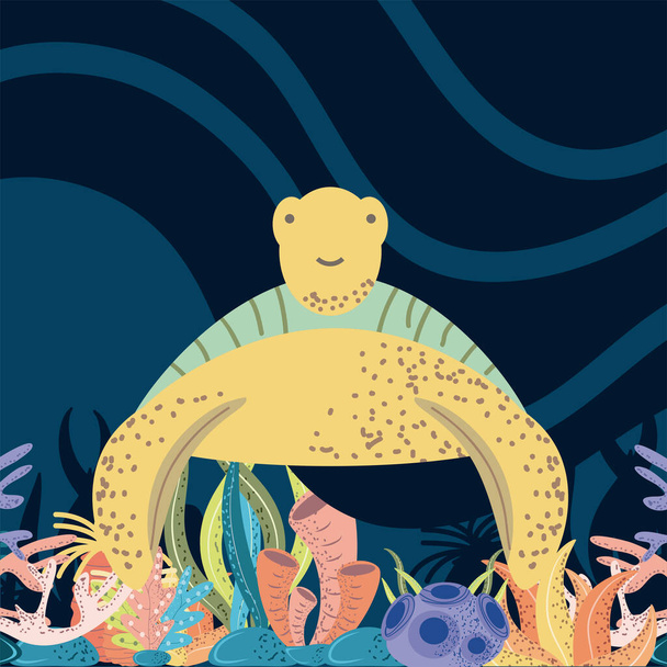 podwodny świat uroczy żółw rafa koralowa algi ocean - Wektor, obraz