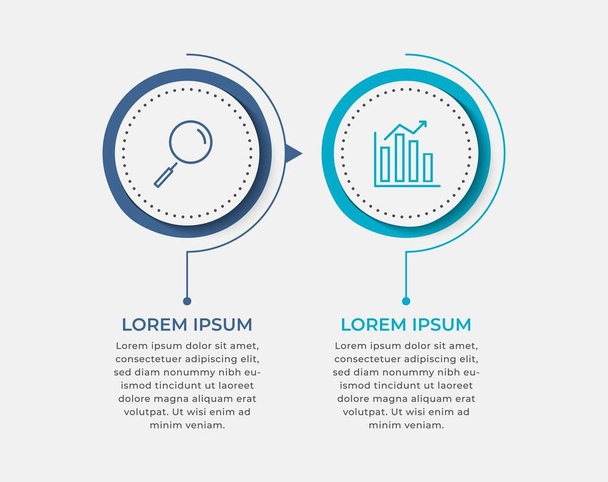 Minimal Business Infographics template. Timeline with 2 steps, options and marketing icons .Vector linear infographic with two circle conected elements. Can be use for presentation. - Vector, Image