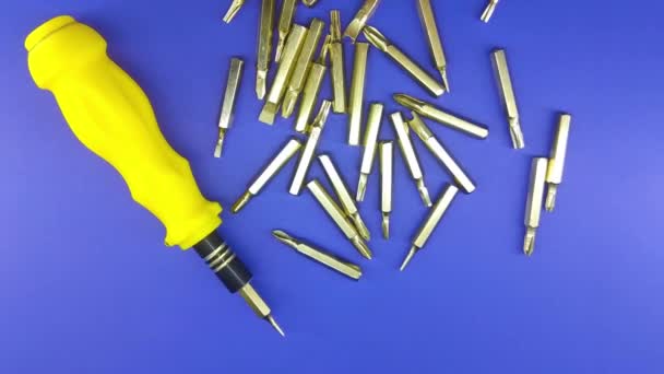 A set of bits for screwing screws with a drill, a screwdriver - Footage, Video