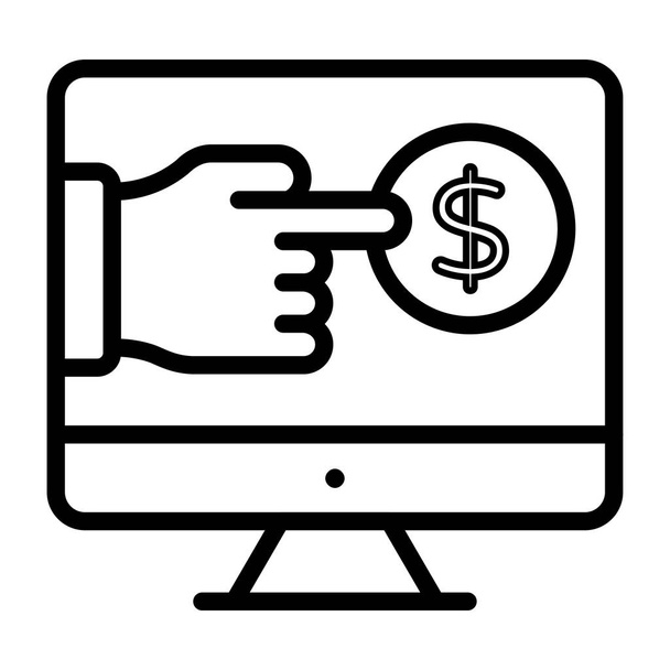 Mão clicando dólar dentro montor, pagar por ícone de clique - Vetor, Imagem
