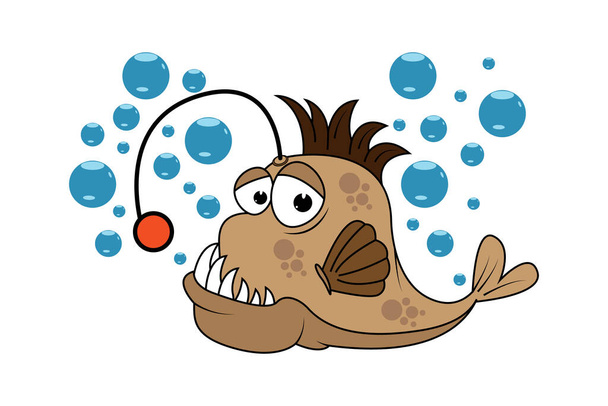 söpö kalastaja kala sarjakuva, yksinkertainen vektori kuva - Vektori, kuva
