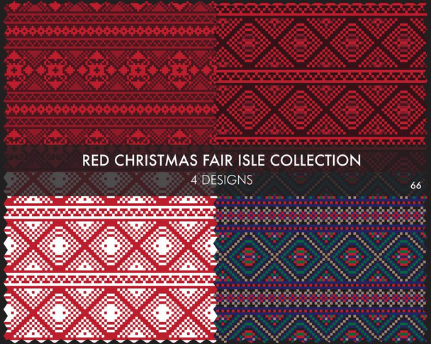 Κόκκινο Χριστούγεννα δίκαιη νησί συλλογή μοτίβο περιλαμβάνει 4 δείγματα σχεδιασμού για υφάσματα μόδας, πλεκτά και γραφικά - Διάνυσμα, εικόνα