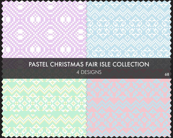 Pastel Christmas fair isle pattern collection includes 4 design swatches for fashion textiles, knitwear and graphics - Vector, Image