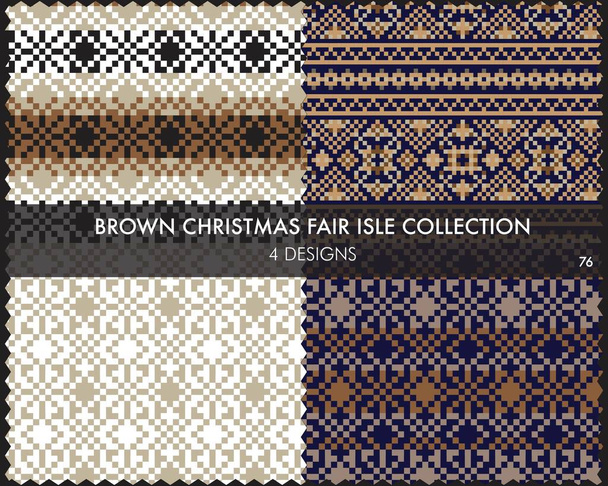 Coleção de padrão de ilha justo Natal marrom inclui 4 amostras de design para têxteis de moda, malhas e gráficos - Vetor, Imagem