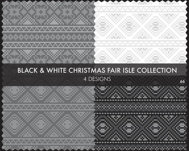 Black and White Christmas Fair isle pattern collection enthält 4 Designmuster für Modetextilien, Strickwaren und Grafiken - Vektor, Bild
