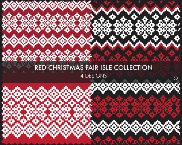 Die Kollektion Red Christmas Fair isle pattern enthält 4 Designmuster für Modetextilien, Strickwaren und Grafiken - Vektor, Bild