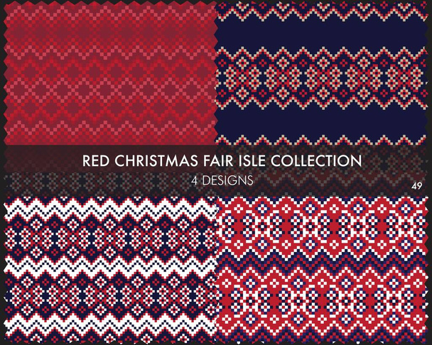 Rode Kerst kermis eiland patroon collectie bevat 4 design stalen voor mode textiel, brei- en grafische industrie - Vector, afbeelding