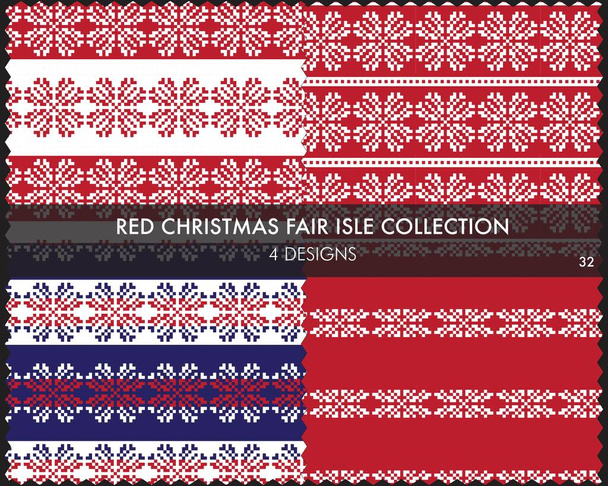 Red Christmas Fair colección de patrones de isla incluye 4 muestras de diseño para textiles de moda, prendas de punto y gráficos - Vector, Imagen