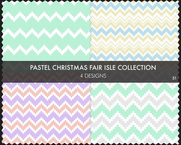 Pastel Christmas fair isle pattern collection includes 4 design swatches for fashion textiles, knitwear and graphics - Vector, Image
