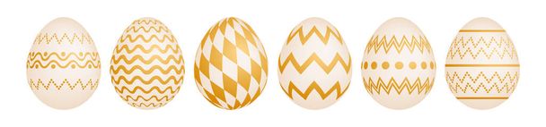Σύνολο έξι χρυσά πασχαλινά αυγά σε λευκό φόντο. Διακόσμηση δώρου. Εικονογράφηση διανύσματος. - Διάνυσμα, εικόνα