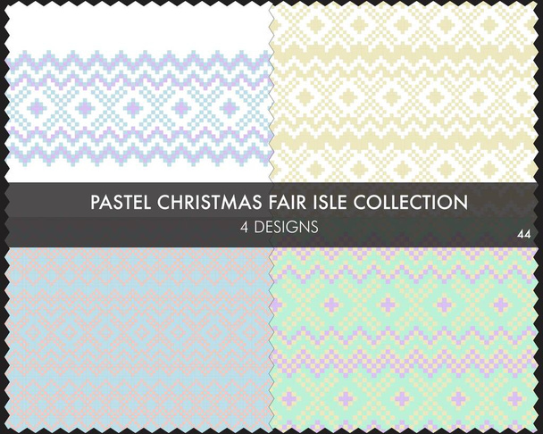 Pastel Christmas Fair isle pattern collection enthält 4 Designmuster für Modetextilien, Strickwaren und Grafiken - Vektor, Bild