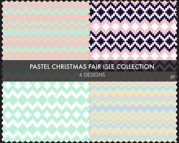 Pasztell karácsonyi vásár szigetmintagyűjtemény tartalmaz 4 design minták divat textíliák, kötött és grafikai - Vektor, kép