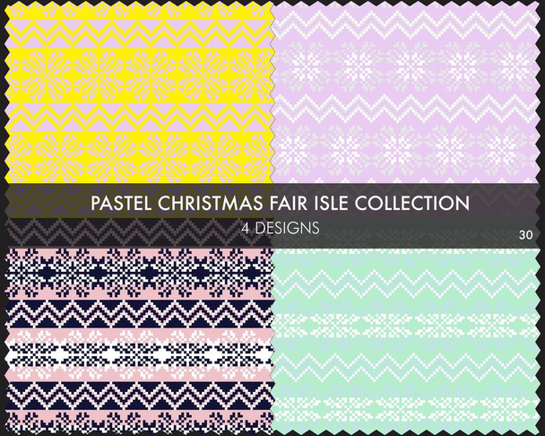 Pastel Christmas Fair isle pattern collection enthält 4 Designmuster für Modetextilien, Strickwaren und Grafiken - Vektor, Bild