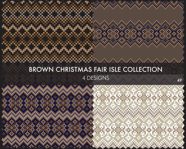 Ruskea Christmas Fair Isle kuvio kokoelma sisältää 4 design pyyhkäisynäytteet muoti tekstiilit, neuleet ja grafiikka - Vektori, kuva