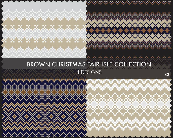 Brown karácsonyi vásár szigetmintagyűjtemény tartalmaz 4 design minták divat textíliák, kötött és grafikai - Vektor, kép