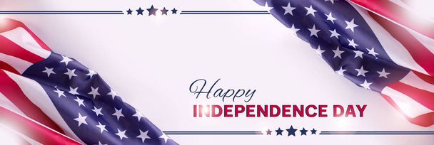 Happy Independence Day Banner illustratie met Amerikaanse vlag op de grijze achtergrond en begroetingstekst. - Foto, afbeelding