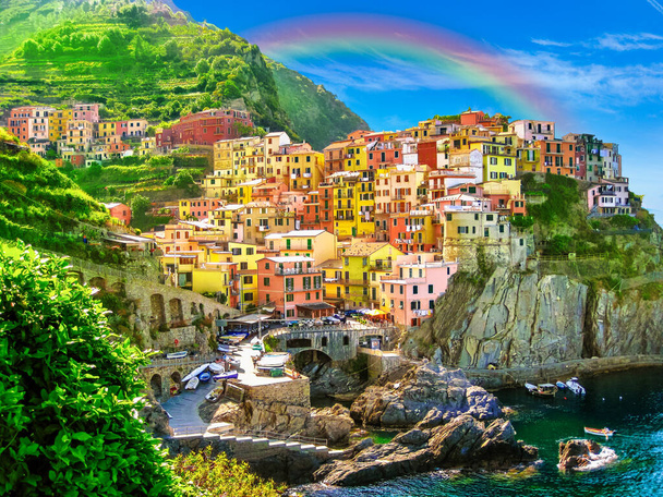 Manarola πολύχρωμο χωριό της Cinque Terre - Φωτογραφία, εικόνα