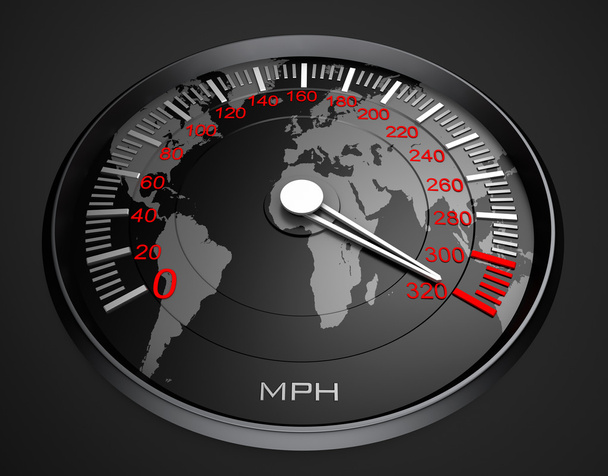 Speedometer and world map, background - Φωτογραφία, εικόνα