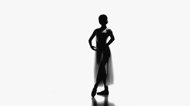silhouette of elegant ballerina dancing on white background - Photo, Image