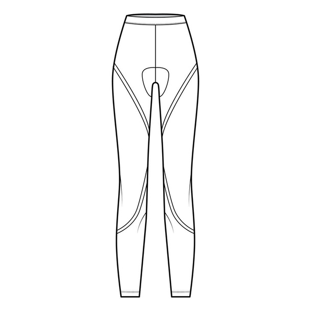 Leggings pants technical fashion illustration. Sports Leggings fashion flat  technical drawing template, high-rise, front, side and back view, white  colour, CAD mockup. Stock Vector