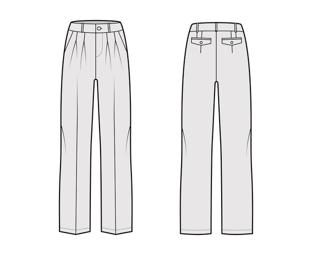 Pants tailed technical fashion illustration με χαμηλή μέση, άνοδο, φαρδιά φαρδιά τσέπη, διπλή πλέμπα, θηλιές ζώνης - Διάνυσμα, εικόνα