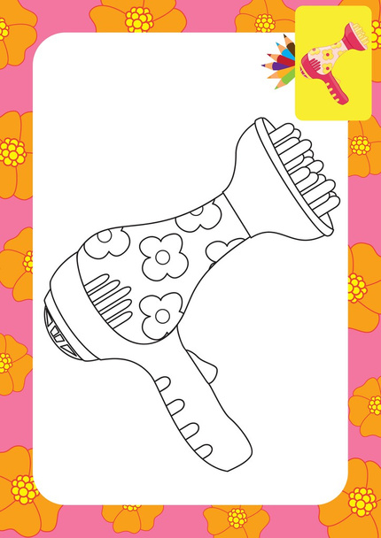 Toy hair dryer. Coloring page - Διάνυσμα, εικόνα