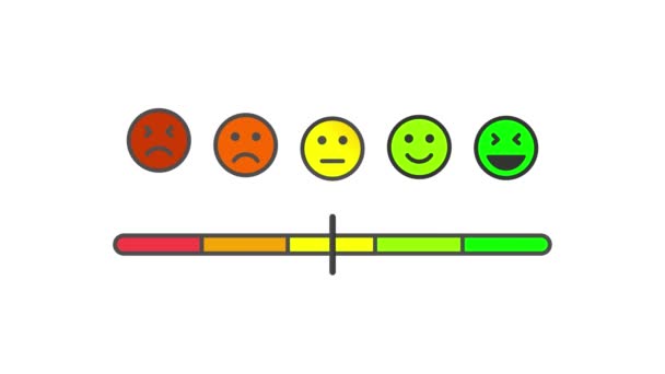 Ludzie oceniają skalę w postaci emocji z rozgniewaną twarzą i szczęśliwą twarzą. Ocena opinii lub satysfakcji. Grafika ruchowa. - Materiał filmowy, wideo