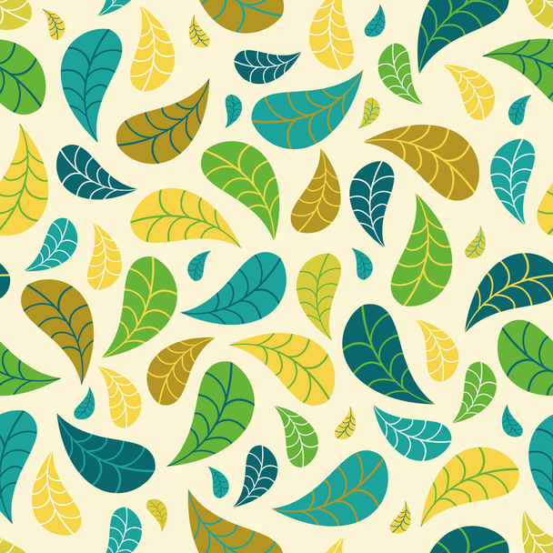 Modern colourful seamless geometric pattern with falling leaves on pale yellow backgound. Abstract autumn vector for wallpaper, wrapping paper, home decor and fashion fabrics.   - Vector, Image