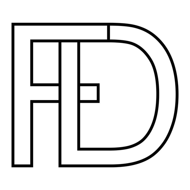 Logo işareti fd df simgesi işareti birbirine karışmış D, F vektör logosu df, fd ilk büyük harf şablon alfabesi d, f - Vektör, Görsel
