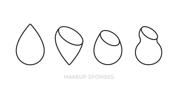 Spugne per trucco. Set di icone: diversi tipi di spugne. Illustrazione vettoriale, design piatto - Vettoriali, immagini
