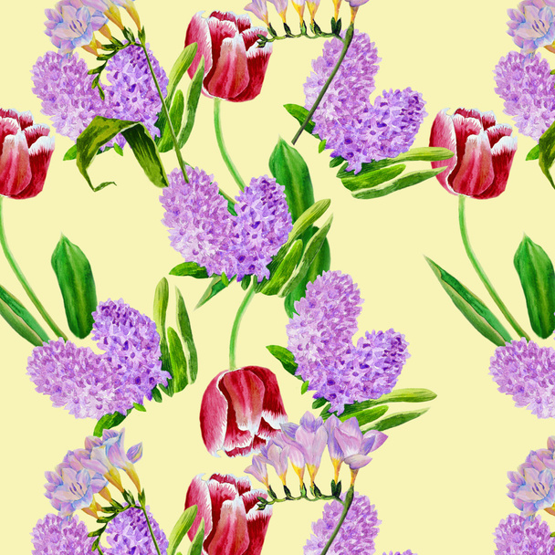 Seamless pattern with red tulips - Φωτογραφία, εικόνα