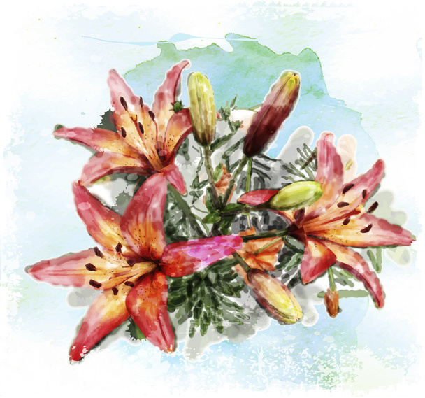 Akvarel ilustrace kytice z lilií - Vektor, obrázek