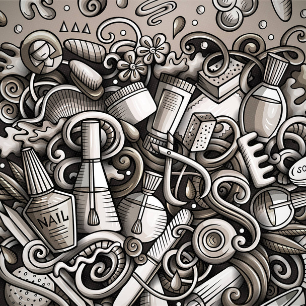 Manikürcü elle çizilmiş Raster çizimleri. Manikür çerçevesi kartı - Fotoğraf, Görsel