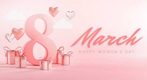 8 March Happy Women's Day Love Heart Banner - Photo, Image